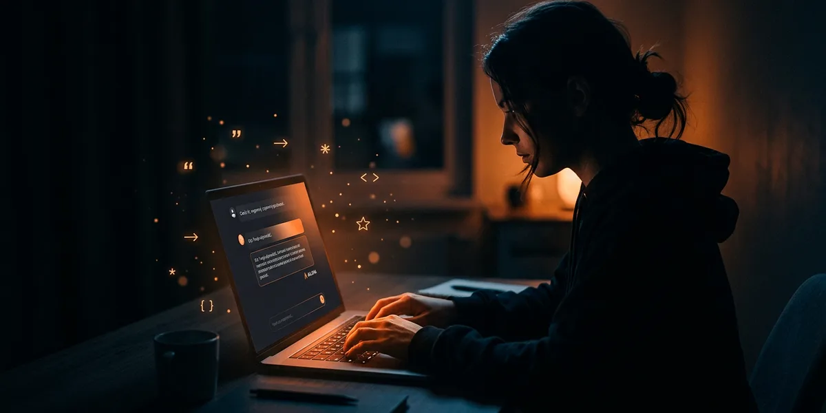 Osoba przy laptopie z otwartym ChatGPT - warsztat prompt engineering