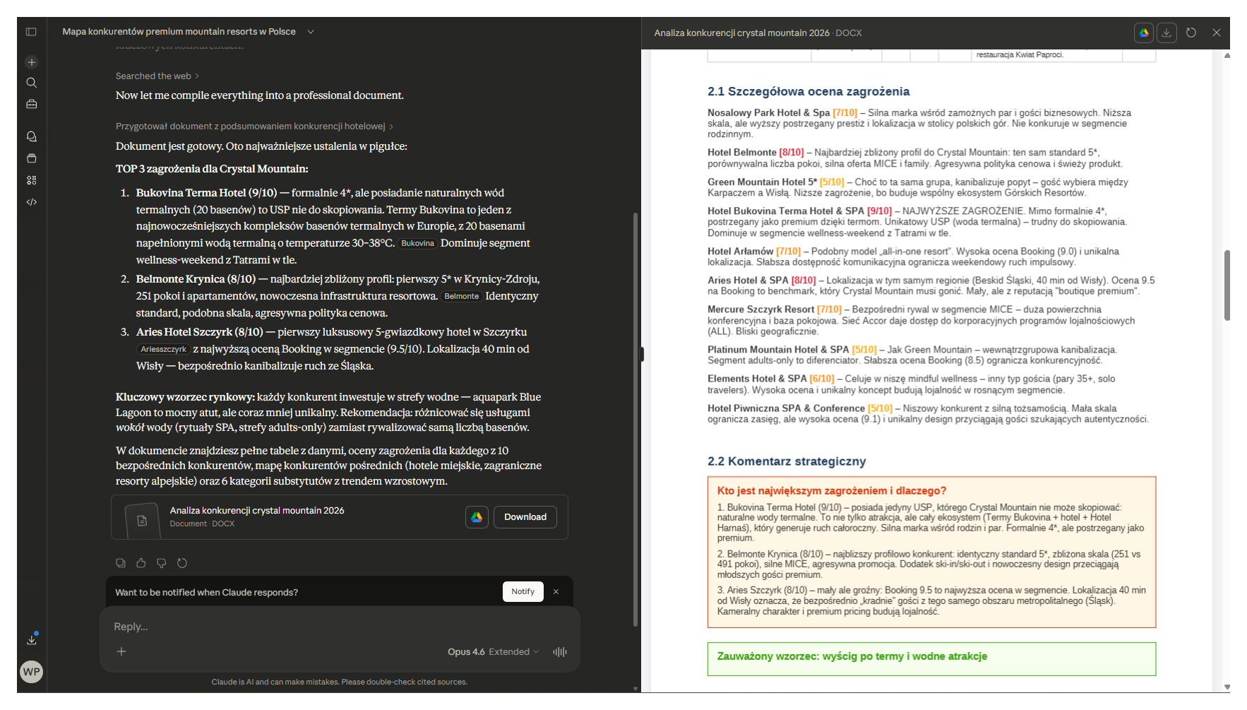 Szczegółowa ocena zagrożeń konkurentów z komentarzem strategicznym - kto jest największym zagrożeniem i dlaczego